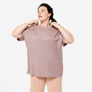 Camisa Feminina de  Treino Cardio Oversize 500 Domyos Marrom