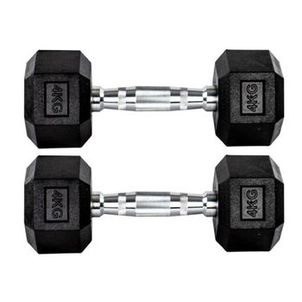 Par Halteres 4kg + 4kg Dumbbell Sextavado Emborrachado Pegada Cromada Gallant (GDb04F3B-Pt)