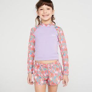 Camiseta Infantil para Surf e Bodyboard UV50+ 100 Olaian Rosa-estampado