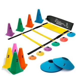 Kit 1 Escada Agilidade, 4 Cones Lisos, 6 Chapéus Chinês Treino Futebol Academia