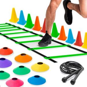 kit Treino Funcional Agilidade Treino Escada Cone Chapéu Corda - Colorido