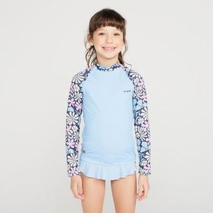 Camiseta Infantil para Surf e Bodyboard UV50+ 100 Olaian Azul-floral
