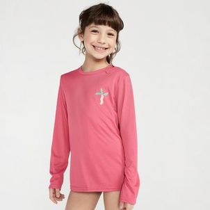 Camiseta Infantil Surf e Bodyboard Proteção UV50+ Olaian Rosa