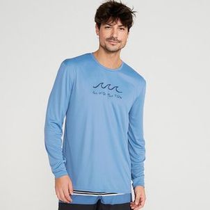 Camiseta Masculina de Surf e Bodyboard Proteção UV50+ Olaian Azul-claro