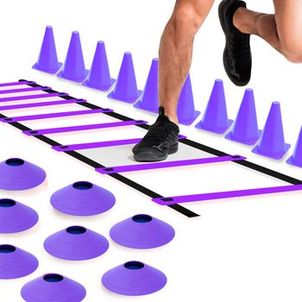 Kit Treino Funcional Agilidade Exercício Em Casa 1 Escada + 10 Chapéus + 10 Cones  Futebol - Roxo