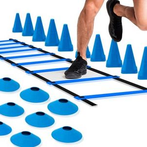 Kit Treino Funcional Agilidade Exercício Em Casa 1 Escada + 10 Chapéus + 10 Cones  Futebol - Azul