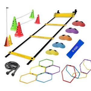 Kit Treino Agilidade Cones Escada Argolas Corda Mini Band