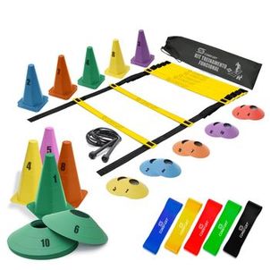 Kit Treino Agilidade Ginástica Funcional Escada + Chapeu + Cone + Corda + Mini Bands