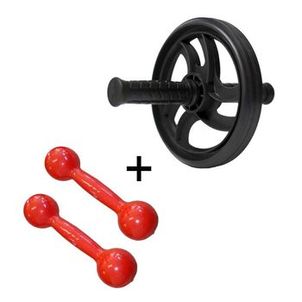 Kit Roda Abdominal Preta + Par Halter 3kg Peso Emborrachado