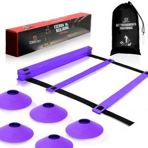 Kit Agilidade Escada Cones Futebol Mochila Treino Funcional Exercicio Resistencia - Roxo