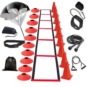 Kit Agilidade Treinos de Aeróbico Futebol Futsal Funcional Paraquedas Cones Escada (Vermelho)