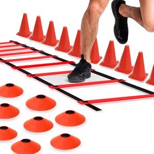 Kit Treino Funcional Agilidade Exercício Em Casa 1 Escada + 10 Chapéus + 10 Cones Futebol - Vermelho