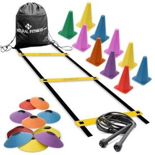 Kit Escada de Agilidade + Corda de Pular Chapeu Exercícios de Agilidade Velocidade Treino de Futebol