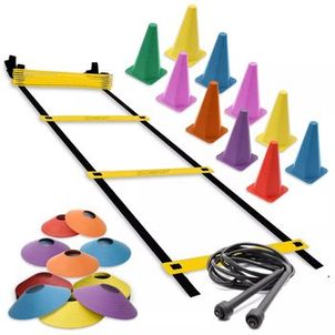 Kit Escada De Agilidade + 10 Cones Com Barreira + 10 Chapéu