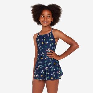 Maiô infantil de Natação com saia 100 Lila Nabaiji