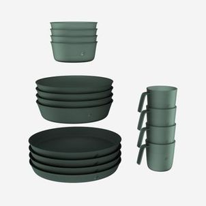 Conjunto de louças de plástico para 4 pessoas - 8 pratos, 4 tigelas e 4 copos