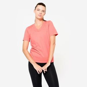 Camiseta Feminina de Ginástica 500 Domyos-coral
