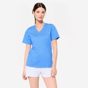 Camiseta Feminina de Ginástica 500 Domyos-azul