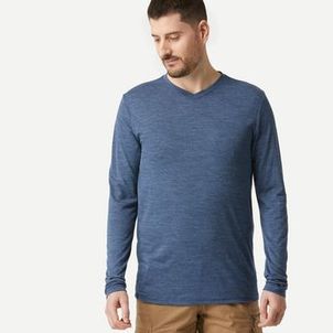 Camiseta Masculina Trilha Trekking Merino Manga Longa Quechua Azul