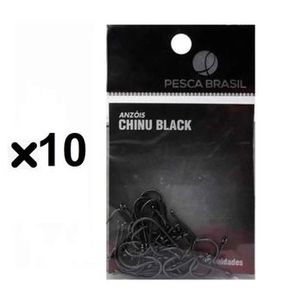 KIT 10 Anzol Pesca Brasil Chinu Black 2 (MOSTRUÁRIO)