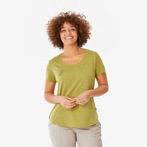 Camiseta Feminina de Caminhada NH500 Verde-ouro