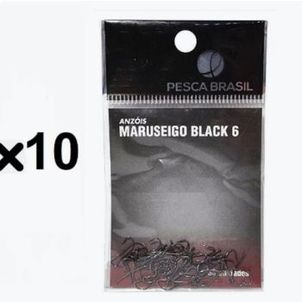 KIT 10 Anzol Pesca Brasil Maruseigo Black 06 (MOSTRUÁRIO)
