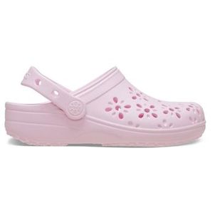 Sandália crocs classic floral cut out clog k pink milk