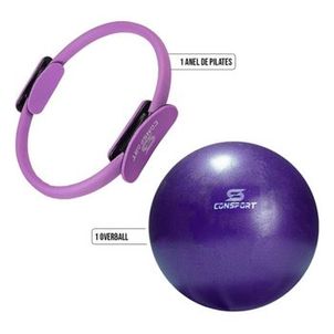 Kit  Anel Pilates Roxo + Kit 5 Mini Band + Overball Azul