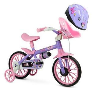 Bicicletinha Infantil Minnie Aro 12 Menina com Capacete