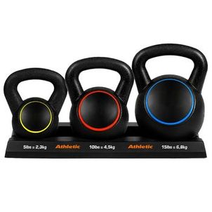 Kit Kettlebell Revestido Athletic 3 Pesos para Treino Fitness e Funcional