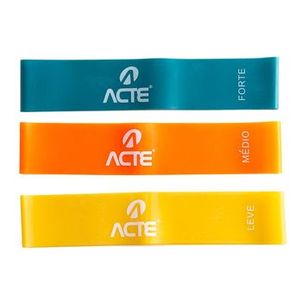 Kit 3 Peças Mini Band, 3 Intensidades, Amarelo Laranja Azul, T71, Acte Sports