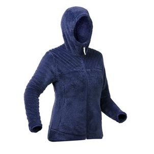 Blusa Feminina de Trilha Fleece de Pelinho com Capuz Quechua Azul-marinho-escuro