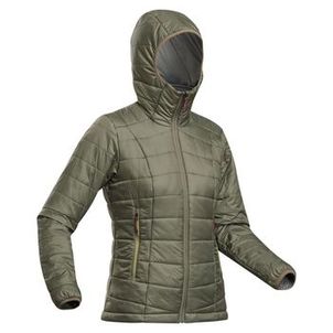 Jaqueta Feminina de Trekking Acolchoada Sintética Capuz MT100 -5°C Forclaz Verde-oliva-escuro