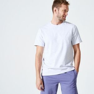 Camiseta Masculina de Pilates Essentials 500 Domyos Cinza