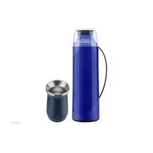 Combo Garrafa Térmica Firenze Pampeira 1L + Cuia Térmica 250ml Azul Invicta