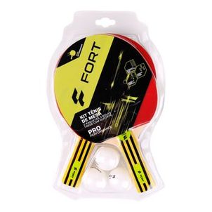 Kit Raquete de Tênis de Mesa Fort Pro 2 Estrelas (2 Raquetes, 3 Bolas, Suporte e Rede)