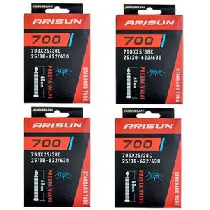 Kit 4x câmara de ar 700 x 25/38 bike Arisun bico fino 60 mm