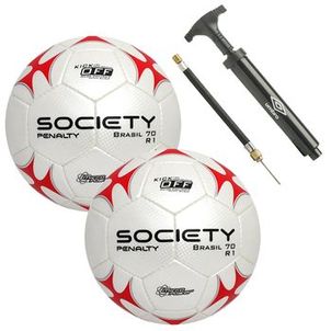 Kit 2 Bolas Futebol Society Penalty Brasil 70 R1 + Bomba Inflável Umbro