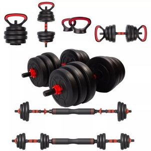 Halter Anilha Barra Kettlebell Kit Musculação 6 Em 1 - 30kg Yangfit