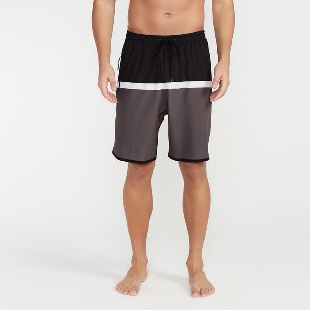 Bermuda Masculina de Surf Bolso com Zíper e Cintura Elástica Olaian, grafite, M