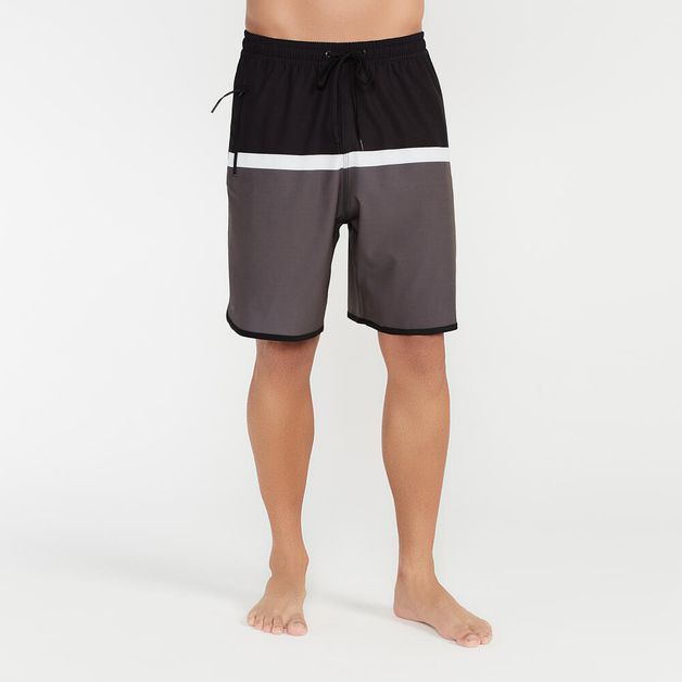 Bermuda Masculina de Surf Bolso com Zíper e Cintura Elástica Olaian, grafite, M