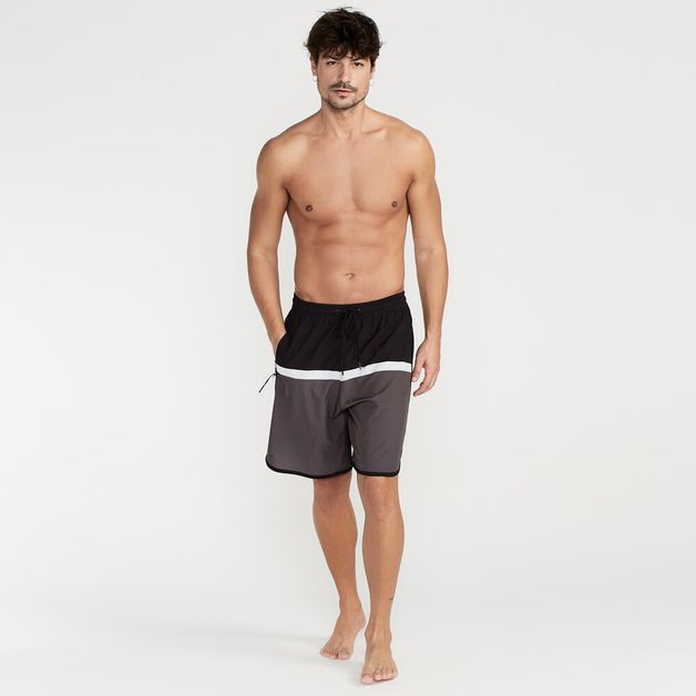 Bermuda Masculina de Surf Bolso com Zíper e Cintura Elástica Olaian, grafite, M