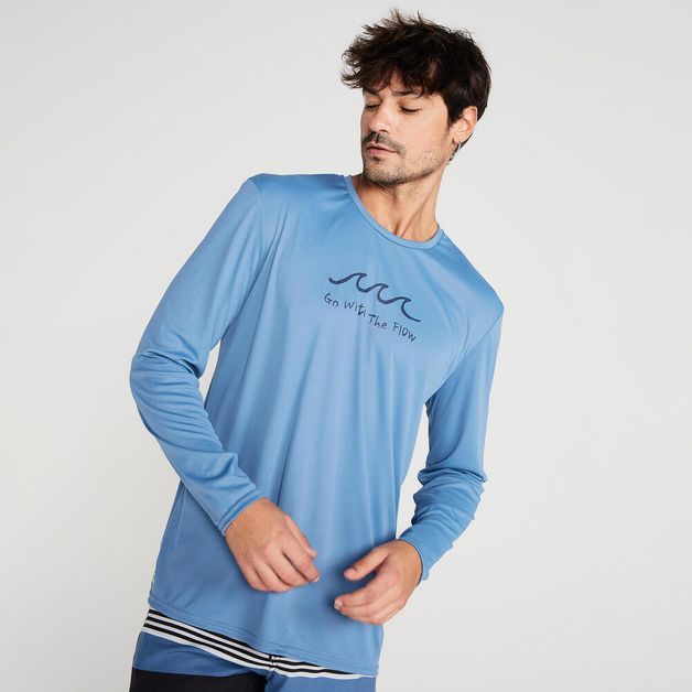 Camiseta Masculina de Surf e Bodyboard Proteção UV50+ Olaian, azul, GG