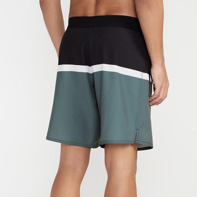 Bermuda Masculina de Surf Bolso com Zíper e Cintura Plana 18\" Olaian, verde-listrado, P