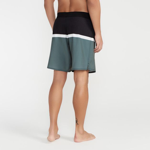 Bermuda Masculina de Surf Bolso com Zíper e Cintura Plana 18\" Olaian, verde-listrado, P