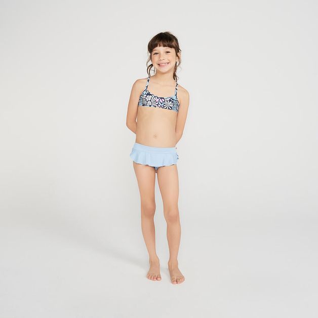 Biquini Infantil de Surf Calcinha Babado Olain, azul, 5-6 ANOS
