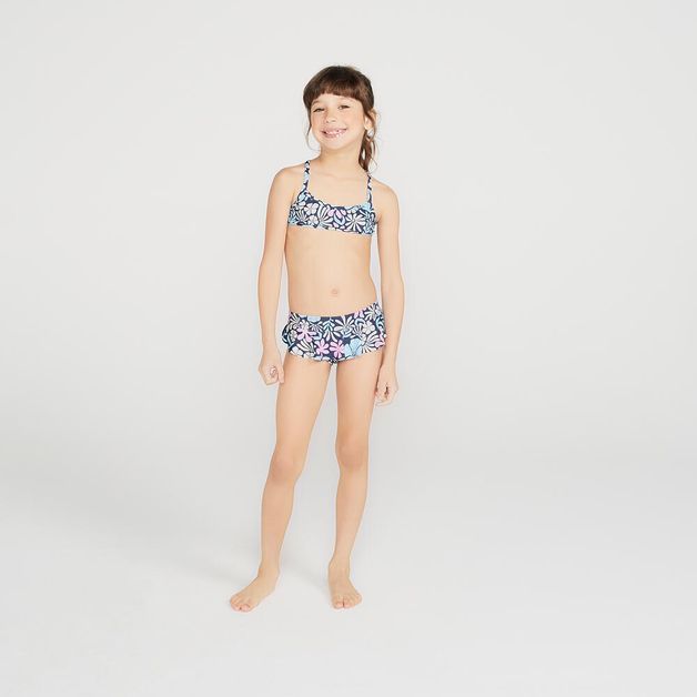 Biquini Infantil de Surf Calcinha Babado Olain, azul-floral, 9-10 ANOS