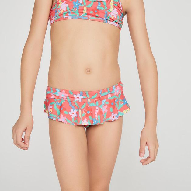 Biquini Infantil de Surf Calcinha Babado Olain, rosa-estampado, 5-6 ANOS