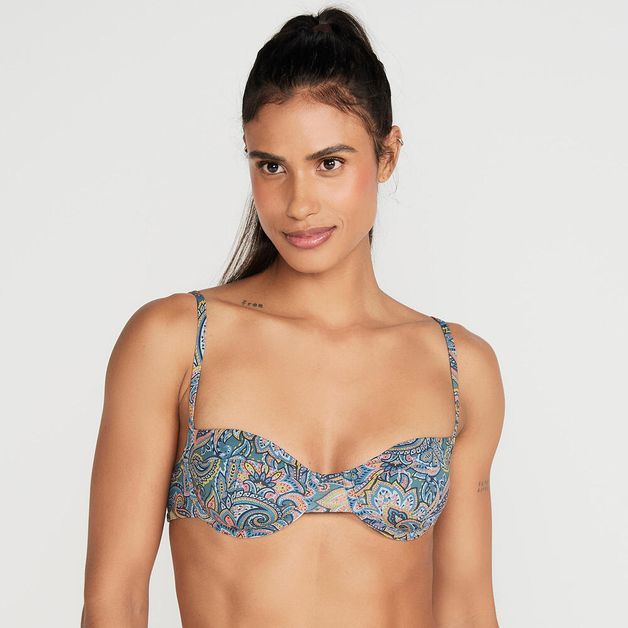 Biquíni Sutiã Meia Taça de Surf, verde-floral, P