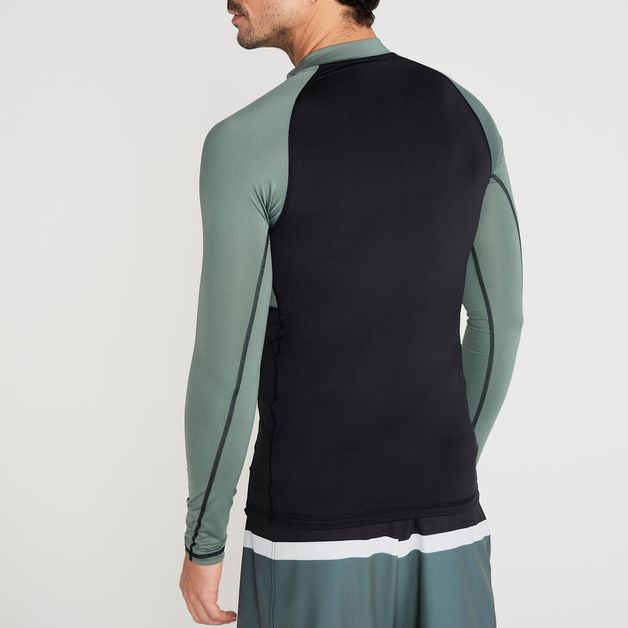 Camiseta Masculina de Surf e Bodyboard FPU50+ 500 Olaian, preta-verde, GG
